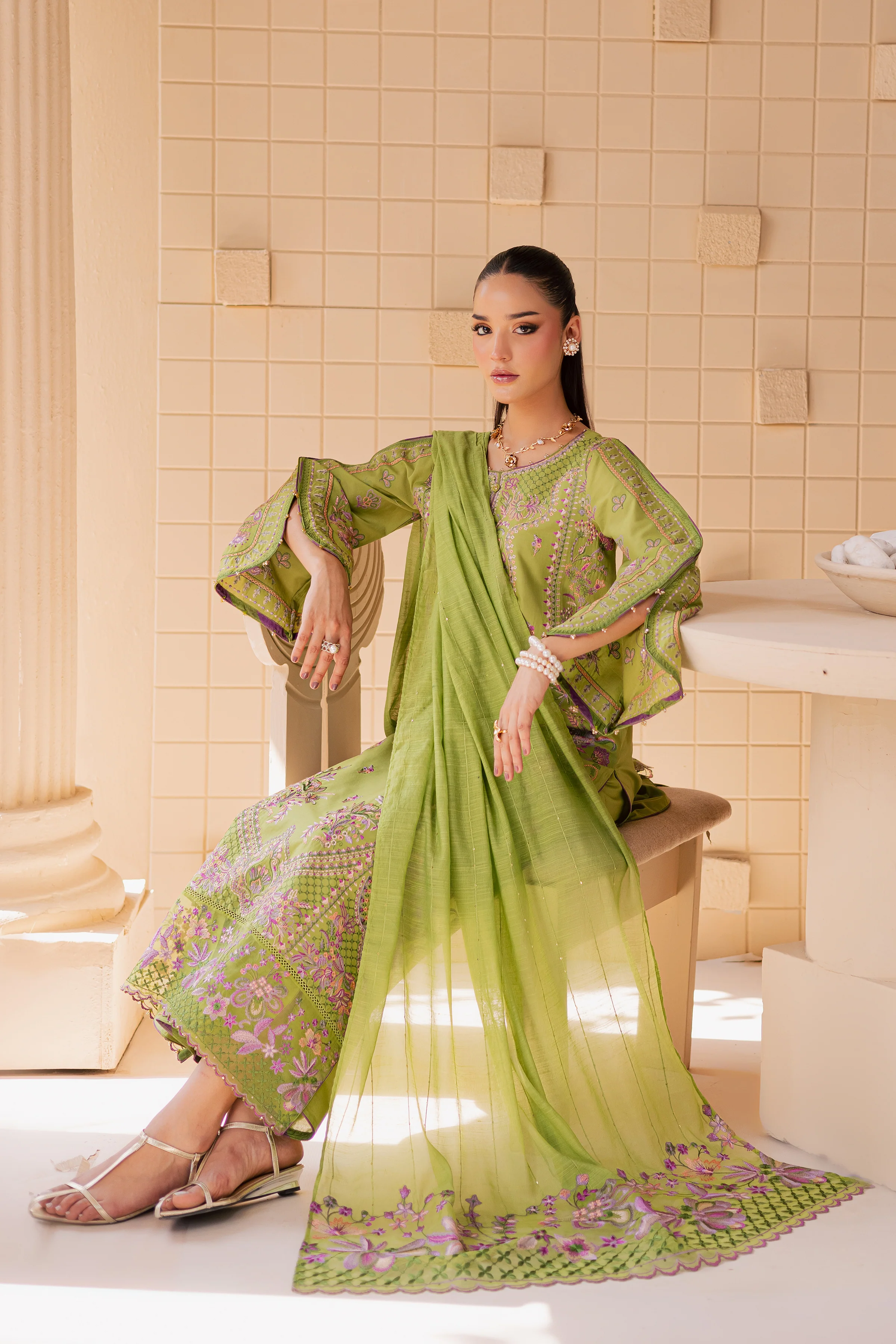 Danica 3Pc - Embroidered Lawn Dress - Image 5
