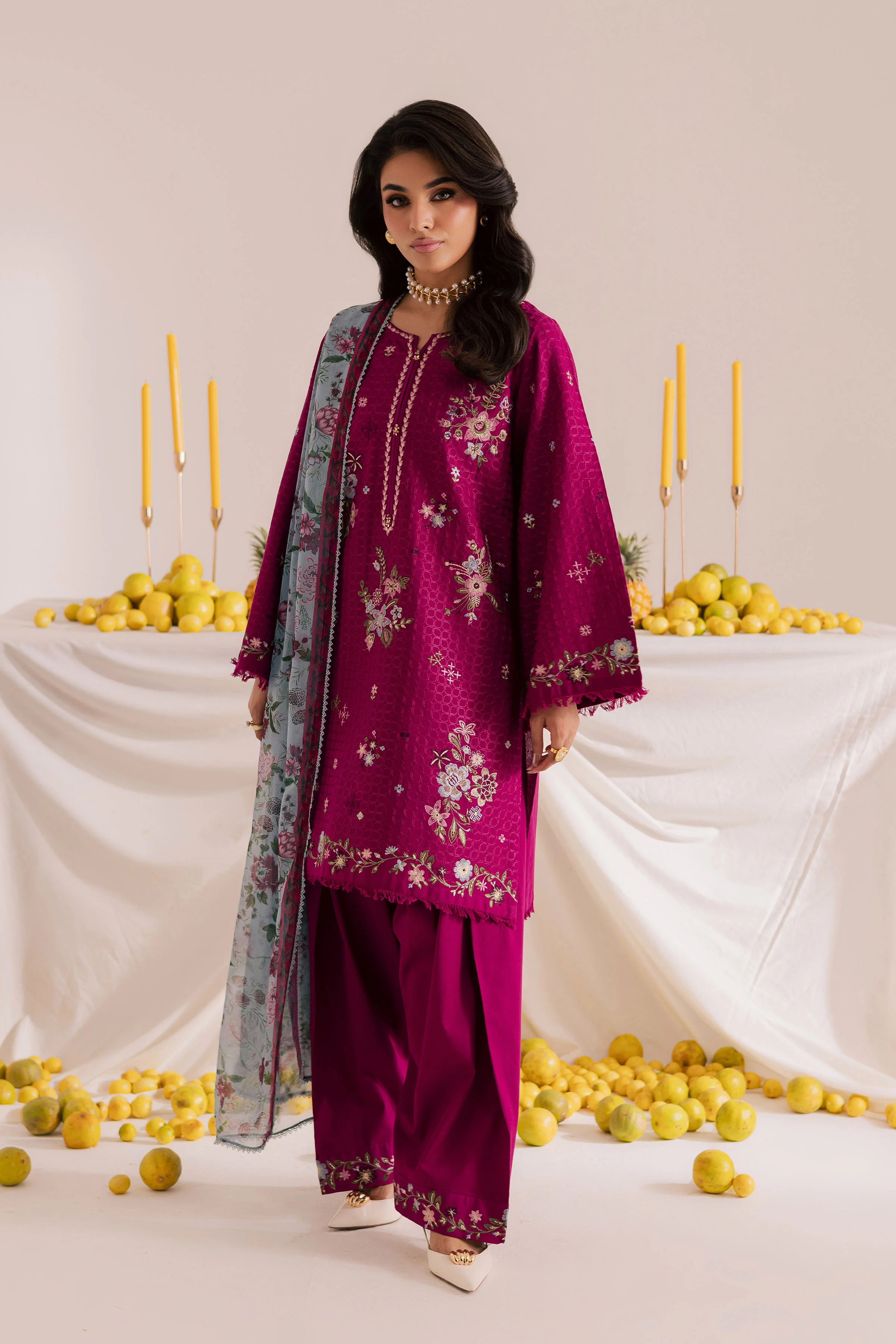 Floral Pine 3Pc - Embroidered Khaddar Dress - Image 4