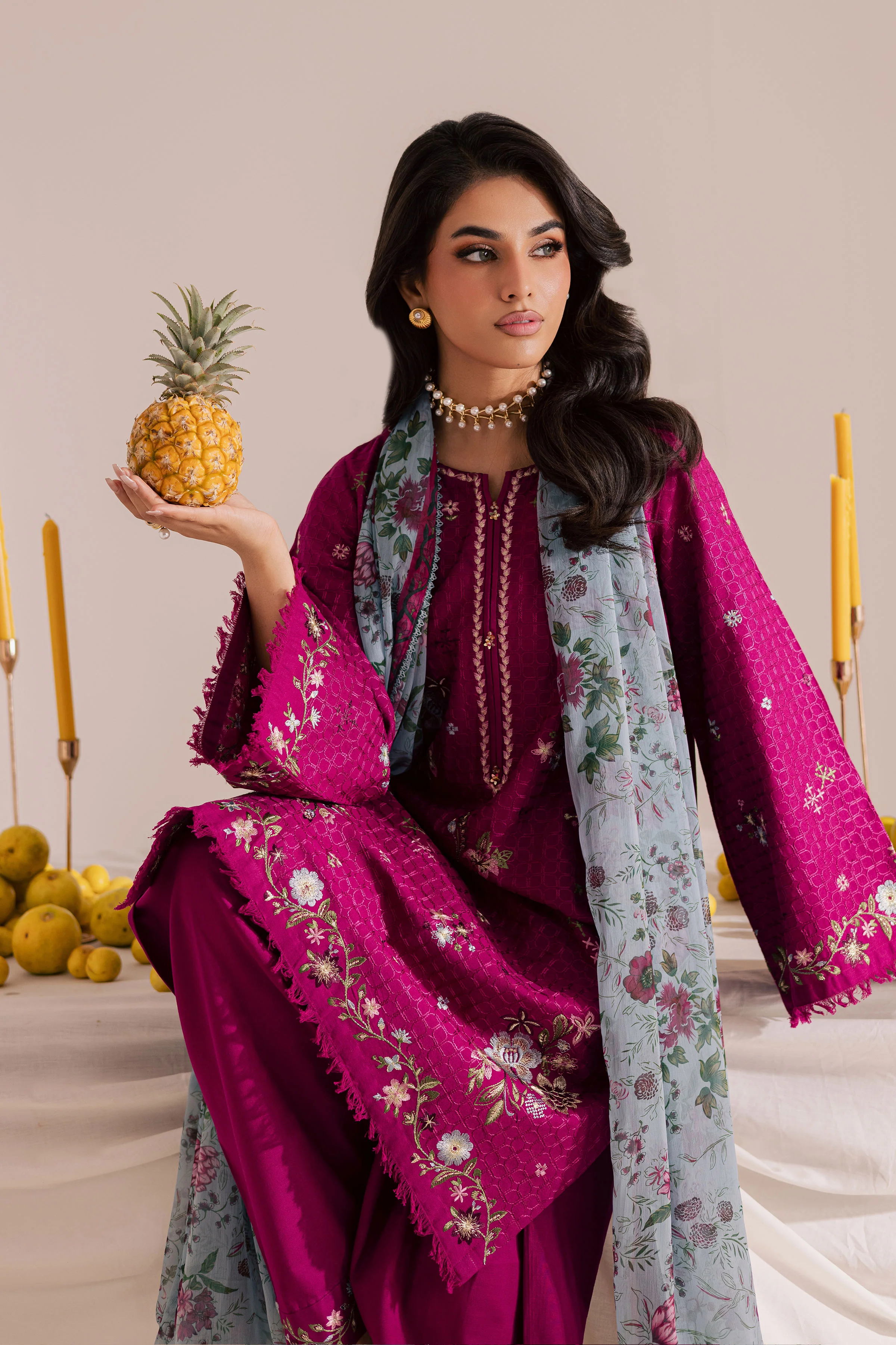 Floral Pine 3Pc - Embroidered Khaddar Dress - Image 5