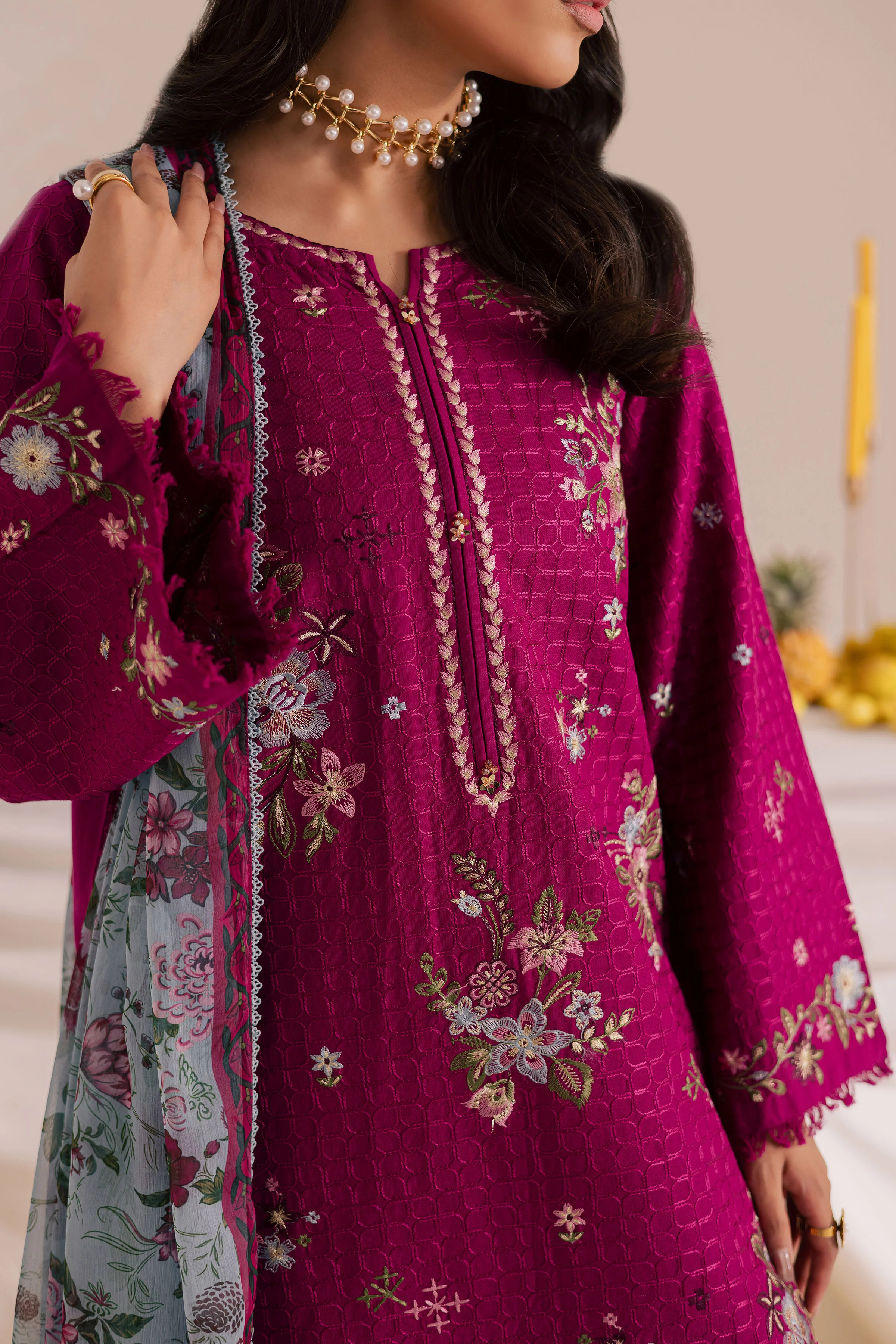 Floral Pine 3Pc - Embroidered Khaddar Dress - Image 7