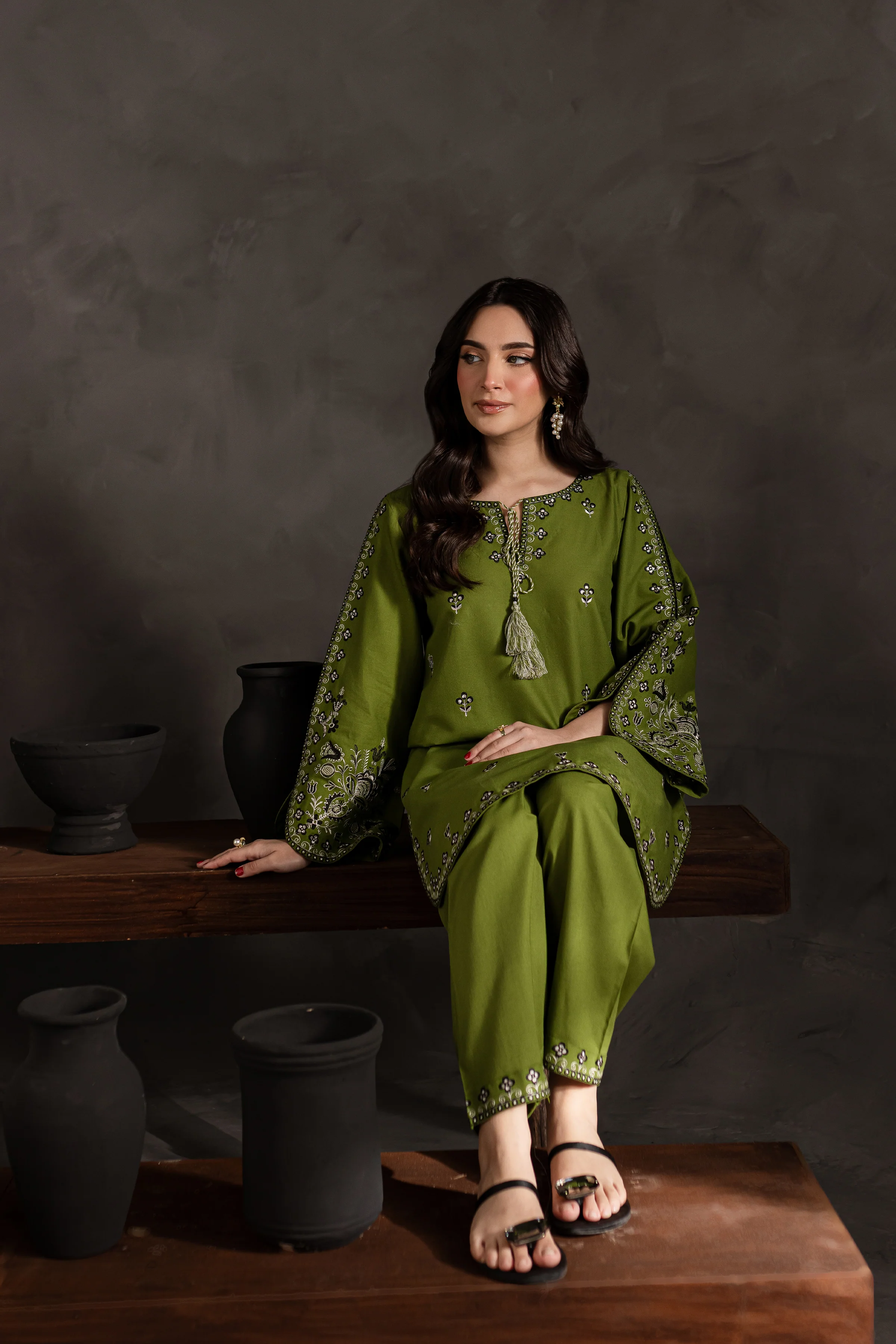 Green Gem 2Pc - Embroidered Khaddar Dress - Image 7