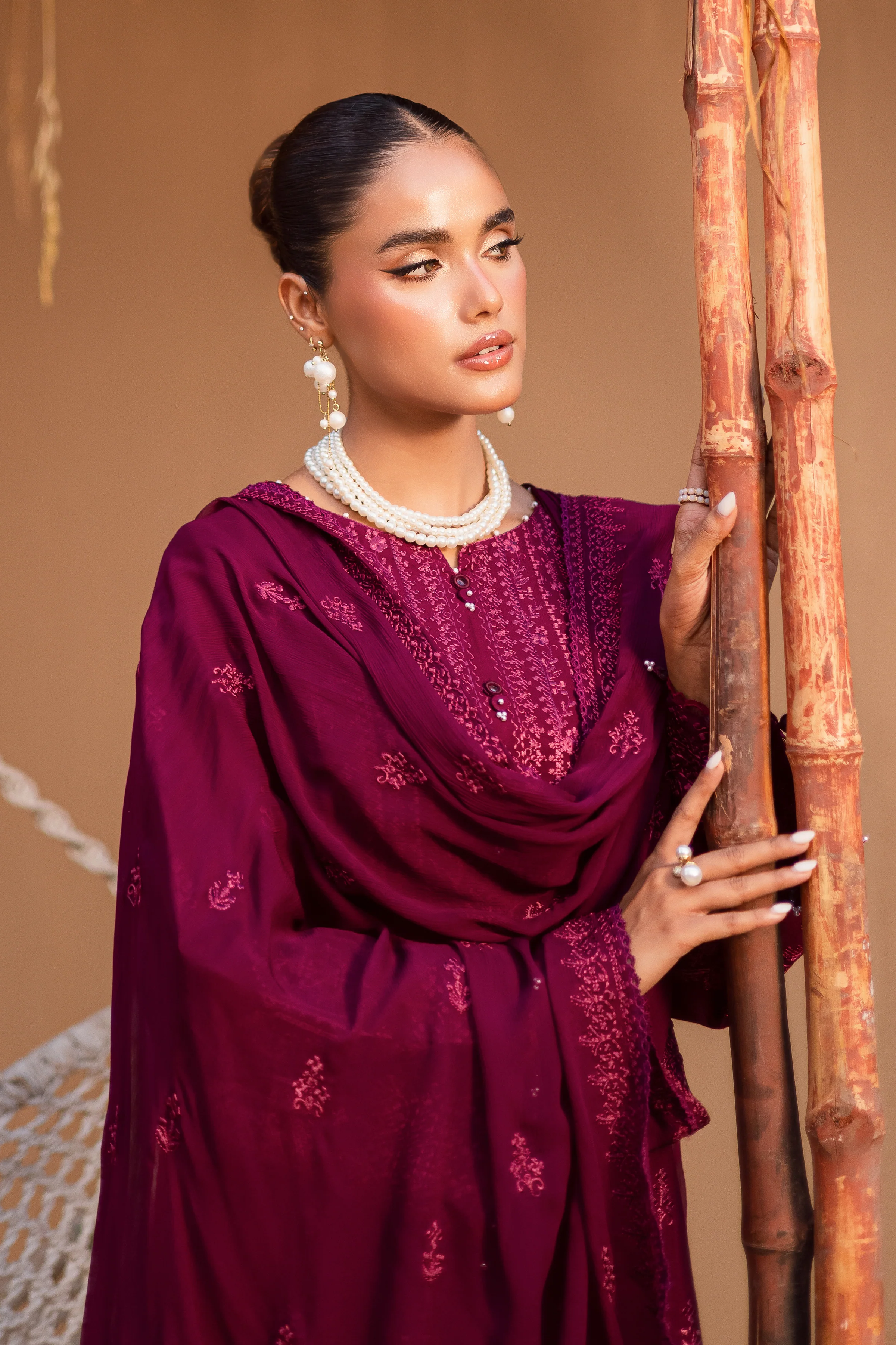 Maroon Henna 3Pc - Embroidered Khaddar Dress - Image 4