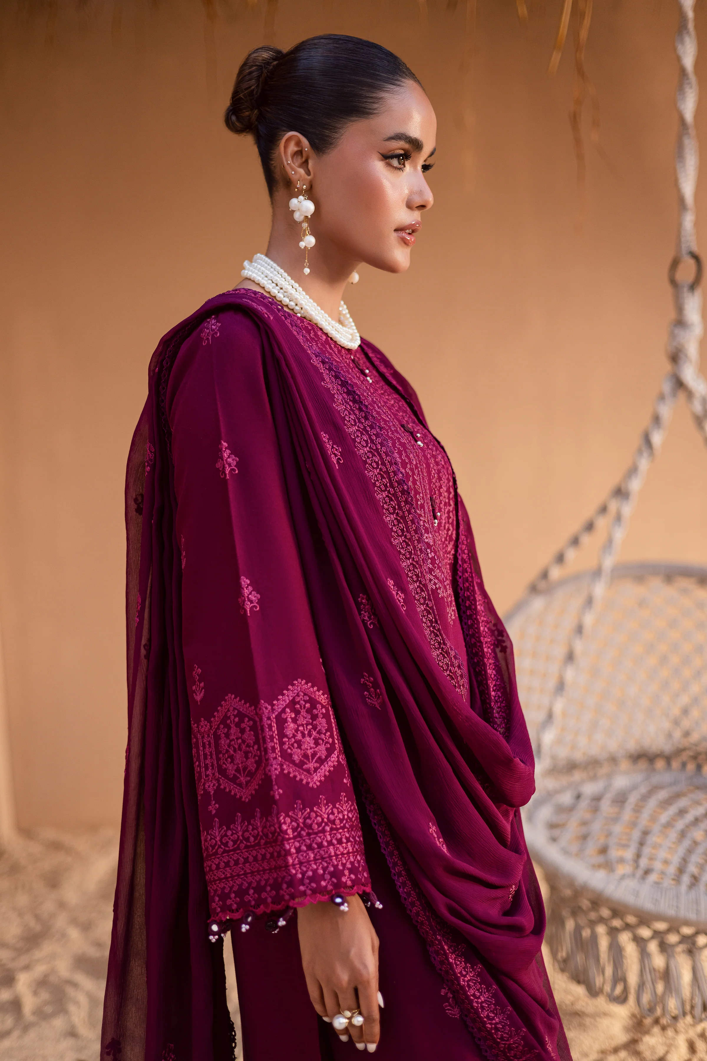 Maroon Henna 3Pc - Embroidered Khaddar Dress - Image 5