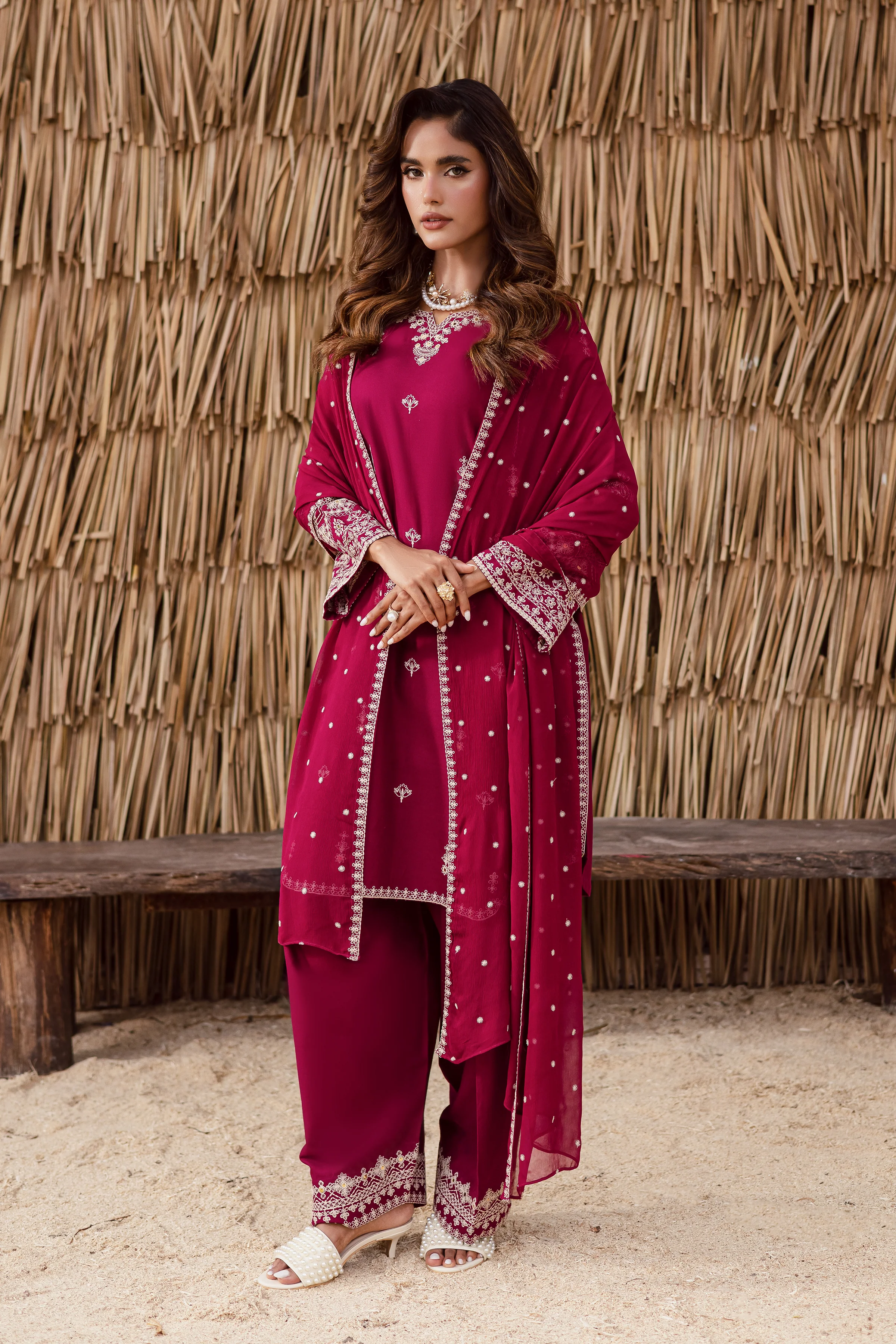 Meeraki 3Pc - Embroidered Khaddar Dress - Image 3