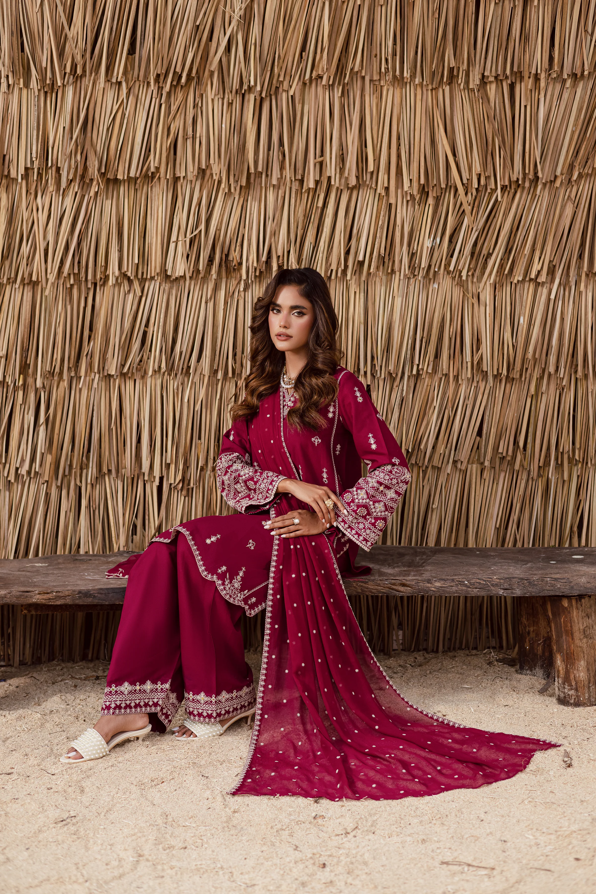 Meeraki 3Pc - Embroidered Khaddar Dress - Image 4