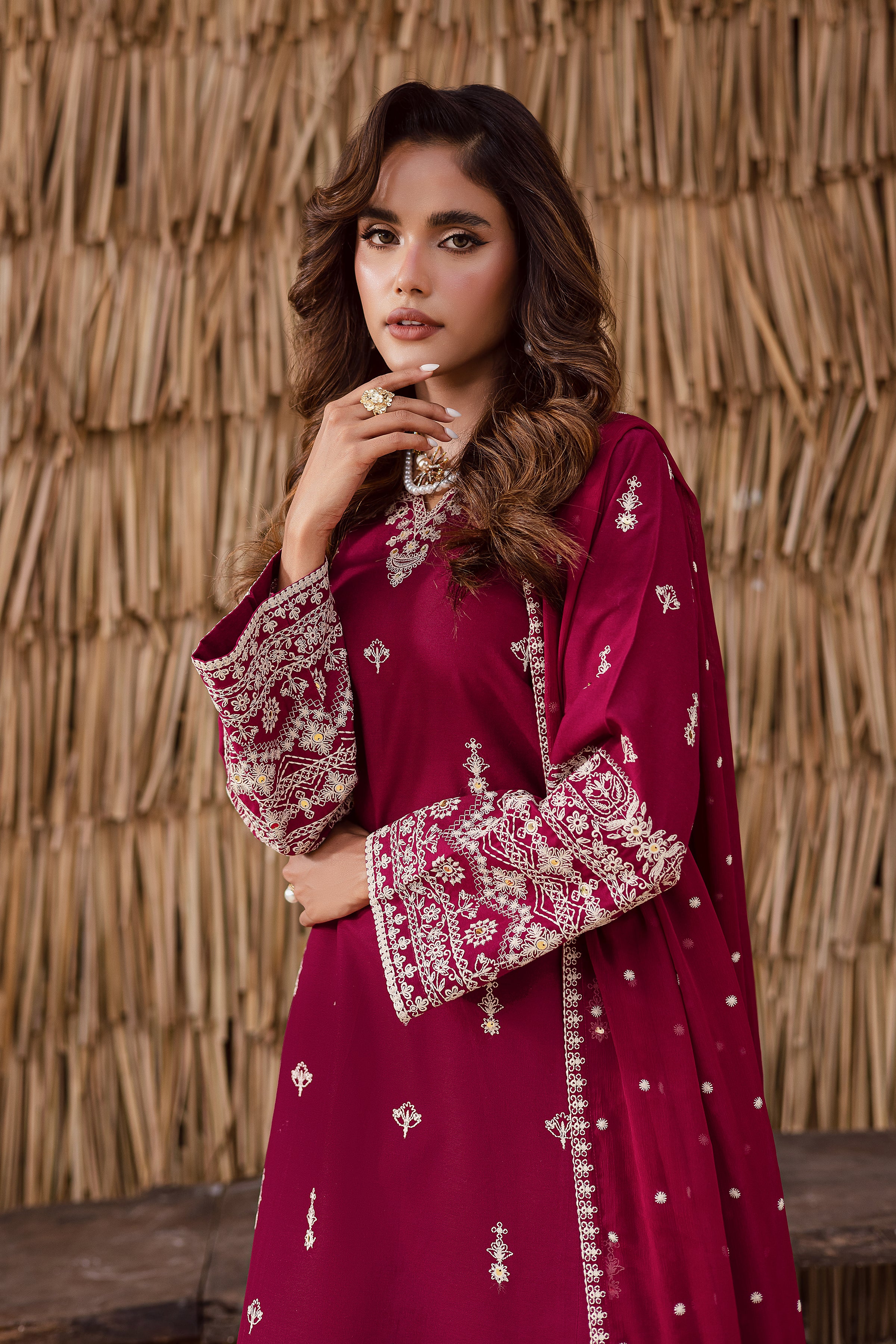 Meeraki 3Pc - Embroidered Khaddar Dress - Image 5