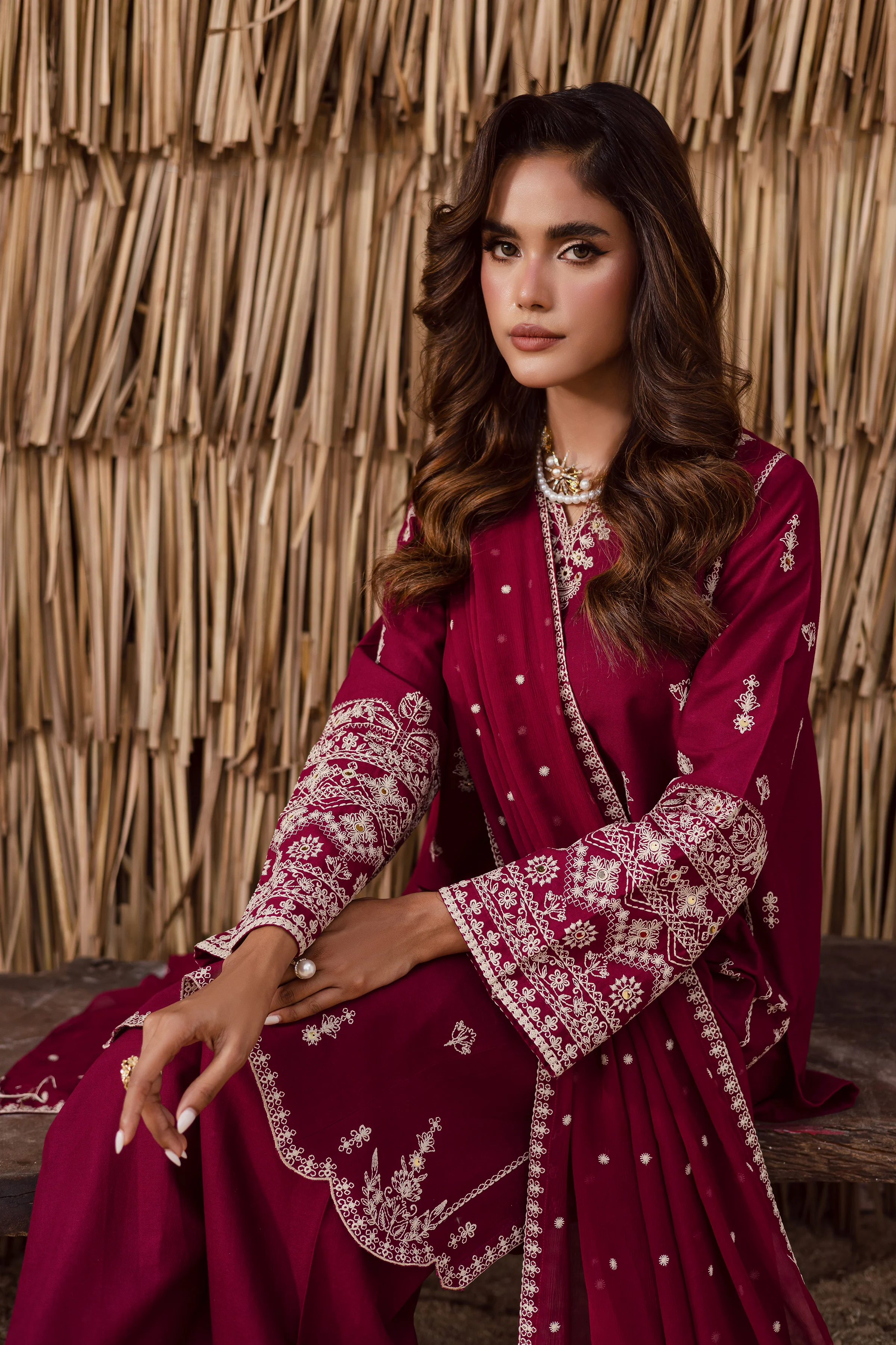 Meeraki 3Pc - Embroidered Khaddar Dress - Image 6