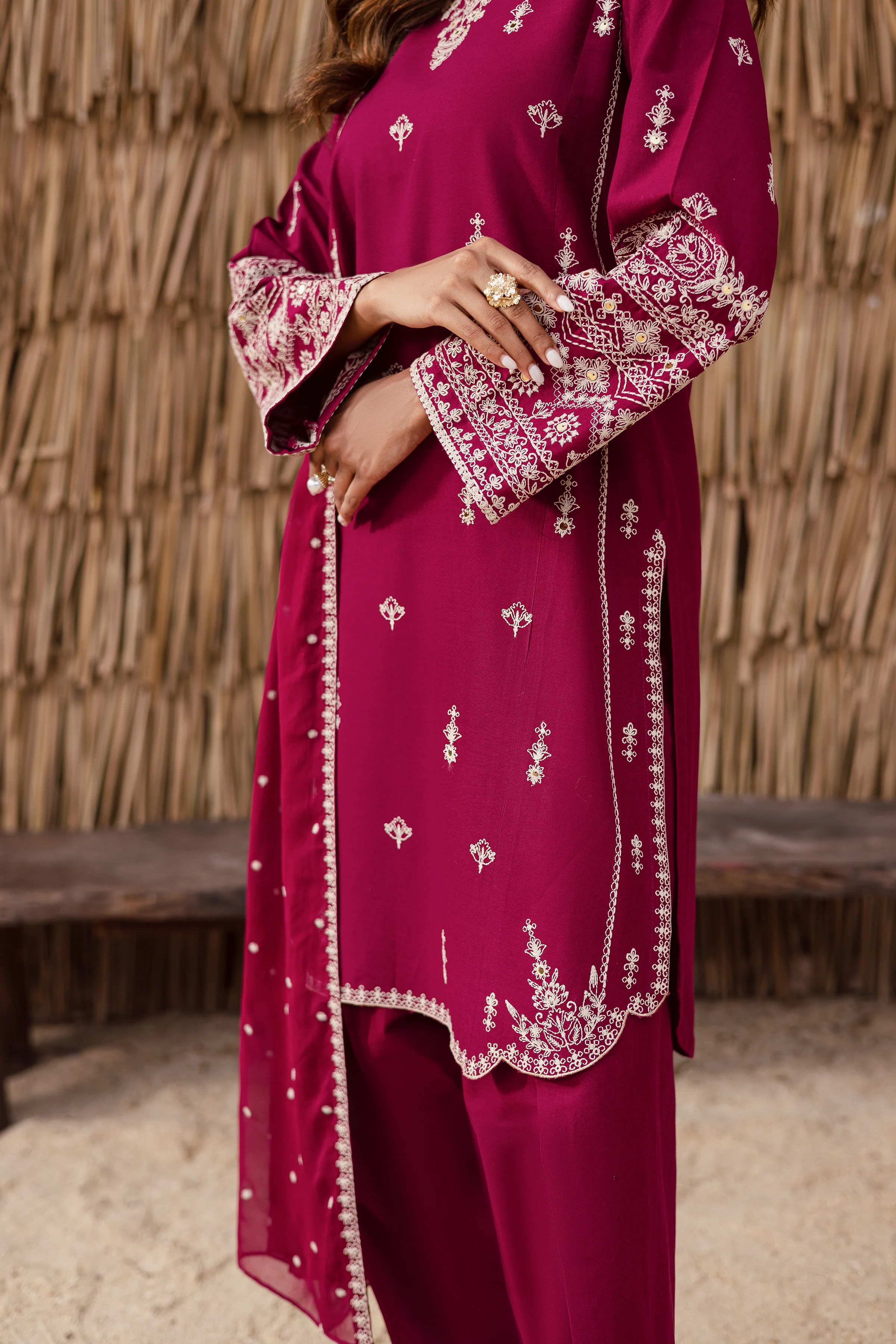 Meeraki 3Pc - Embroidered Khaddar Dress - Image 7