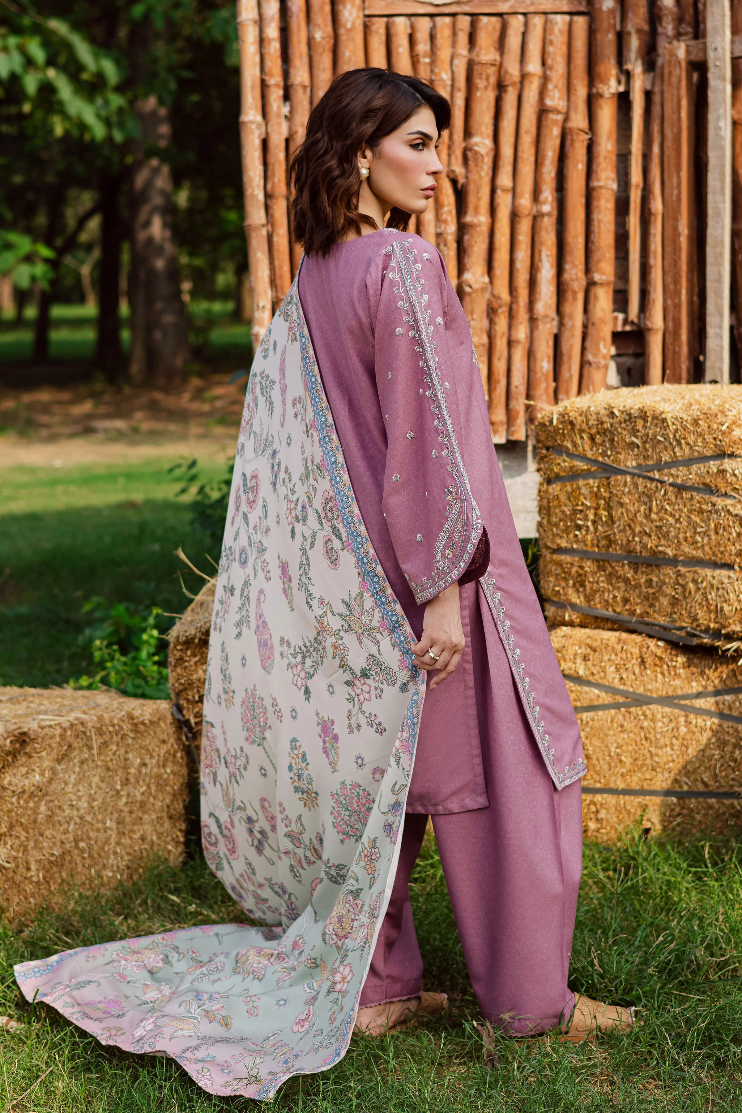 Nozomi 3Pc - Embroidered Karandi Dress - Image 4