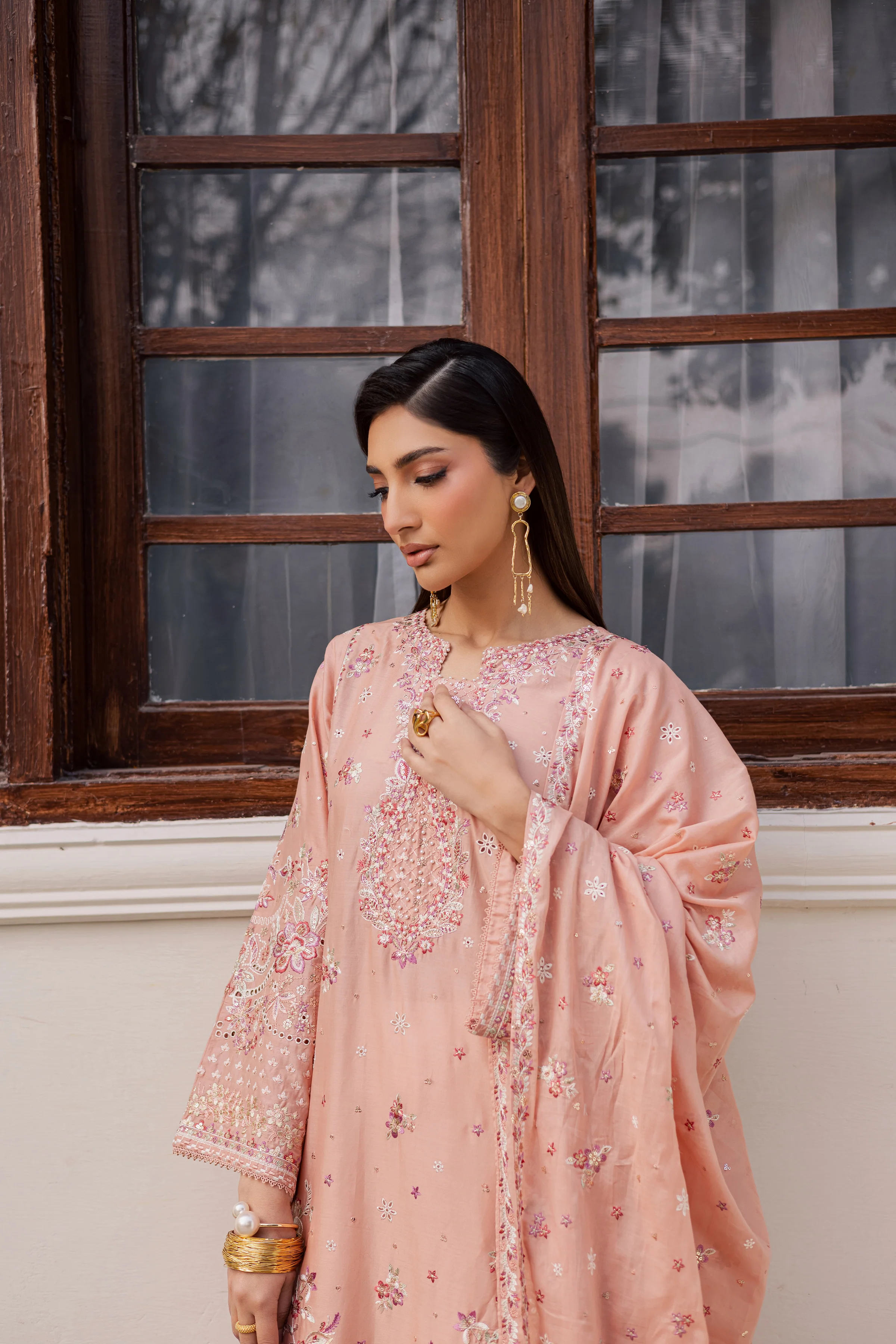 Peach Line 3Pc - Festive Embroidered Lawn - Image 4