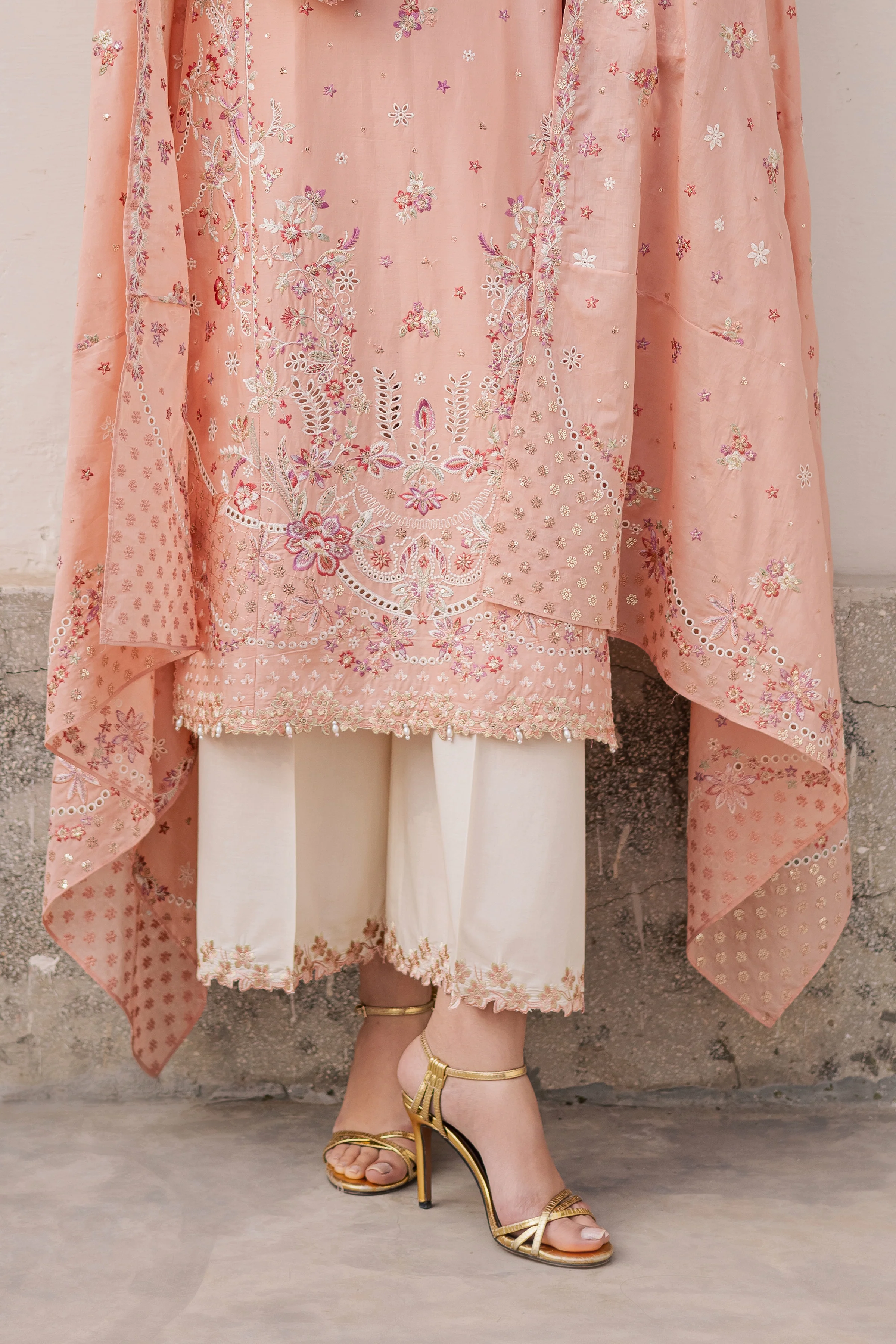 Peach Line 3Pc - Festive Embroidered Lawn - Image 6