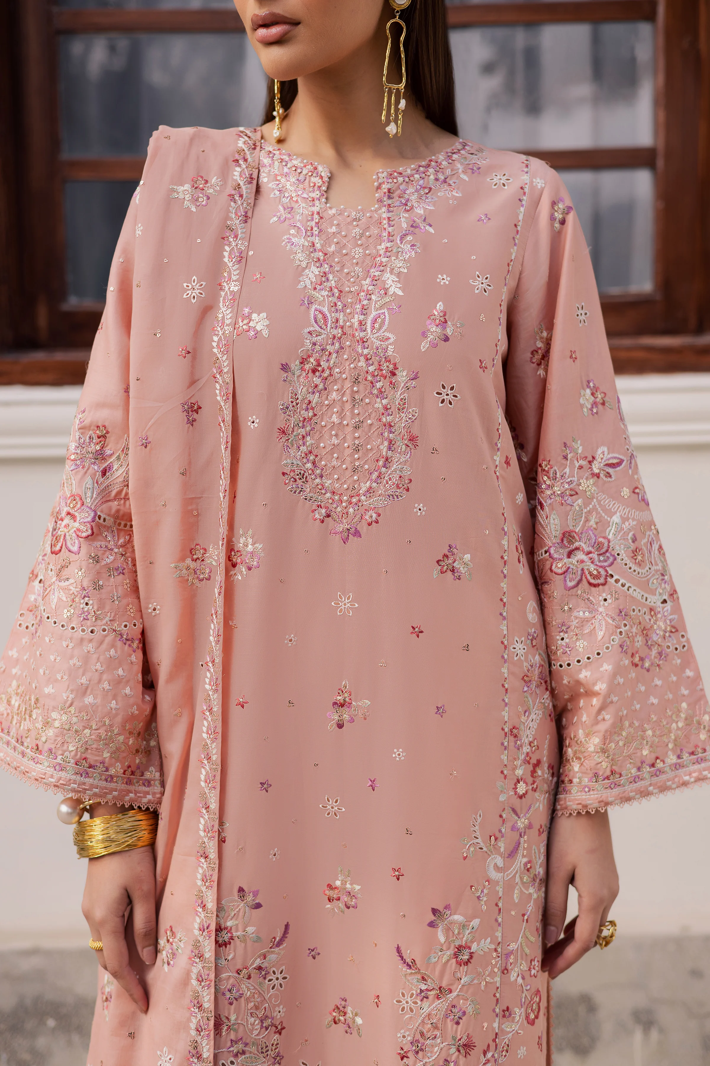 Peach Line 3Pc - Festive Embroidered Lawn - Image 7