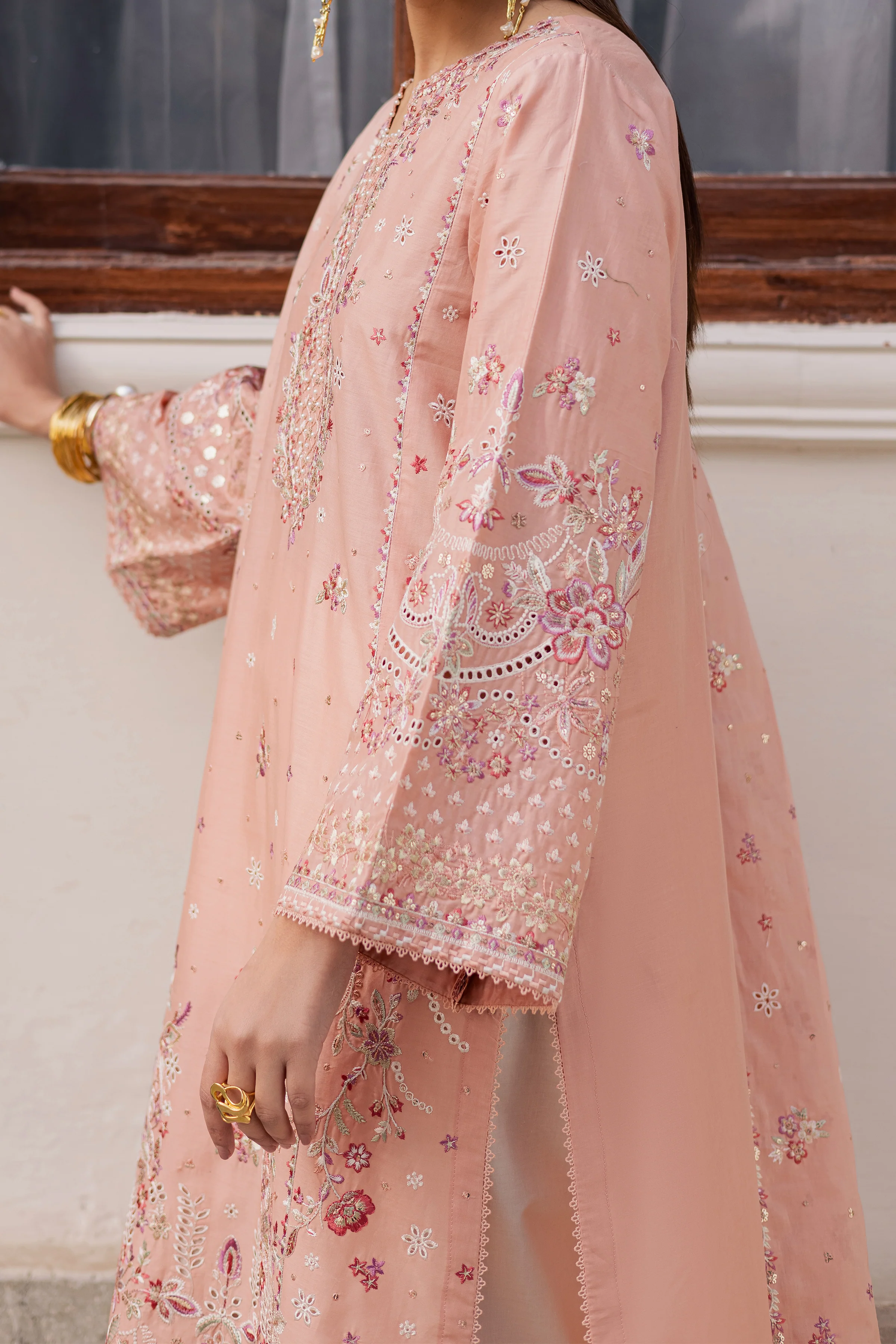 Peach Line 3Pc - Festive Embroidered Lawn - Image 8
