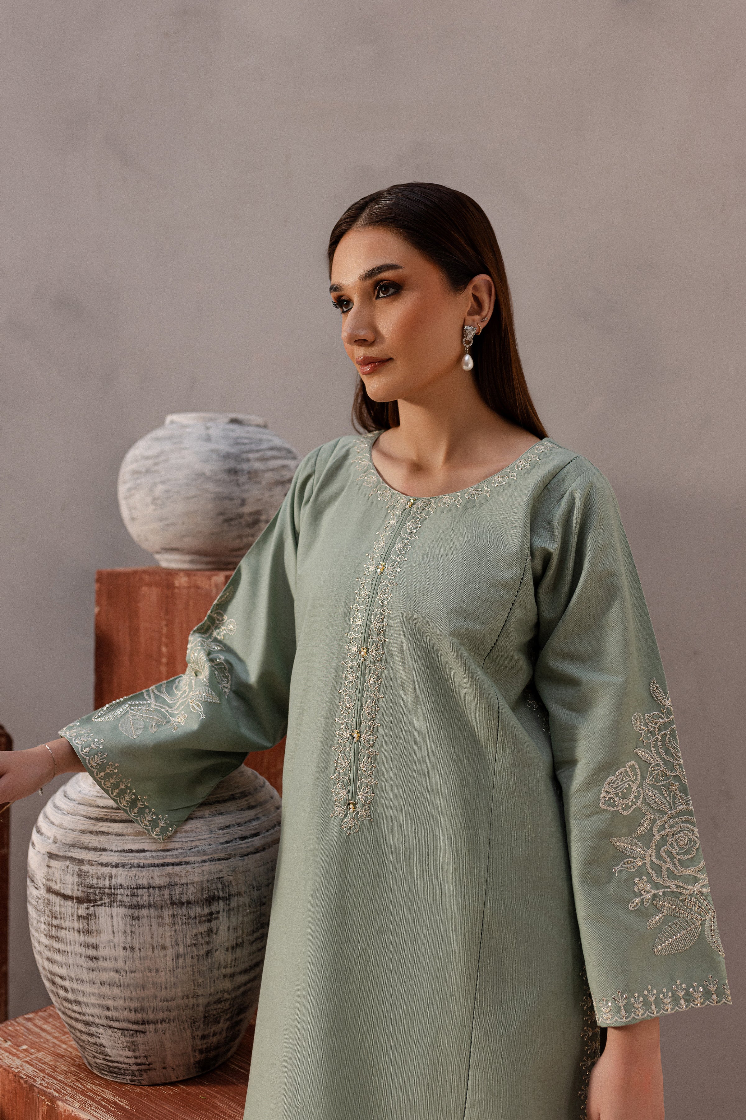 Sea Blush 2Pc - Embroidered Khaddar Dress - Image 3