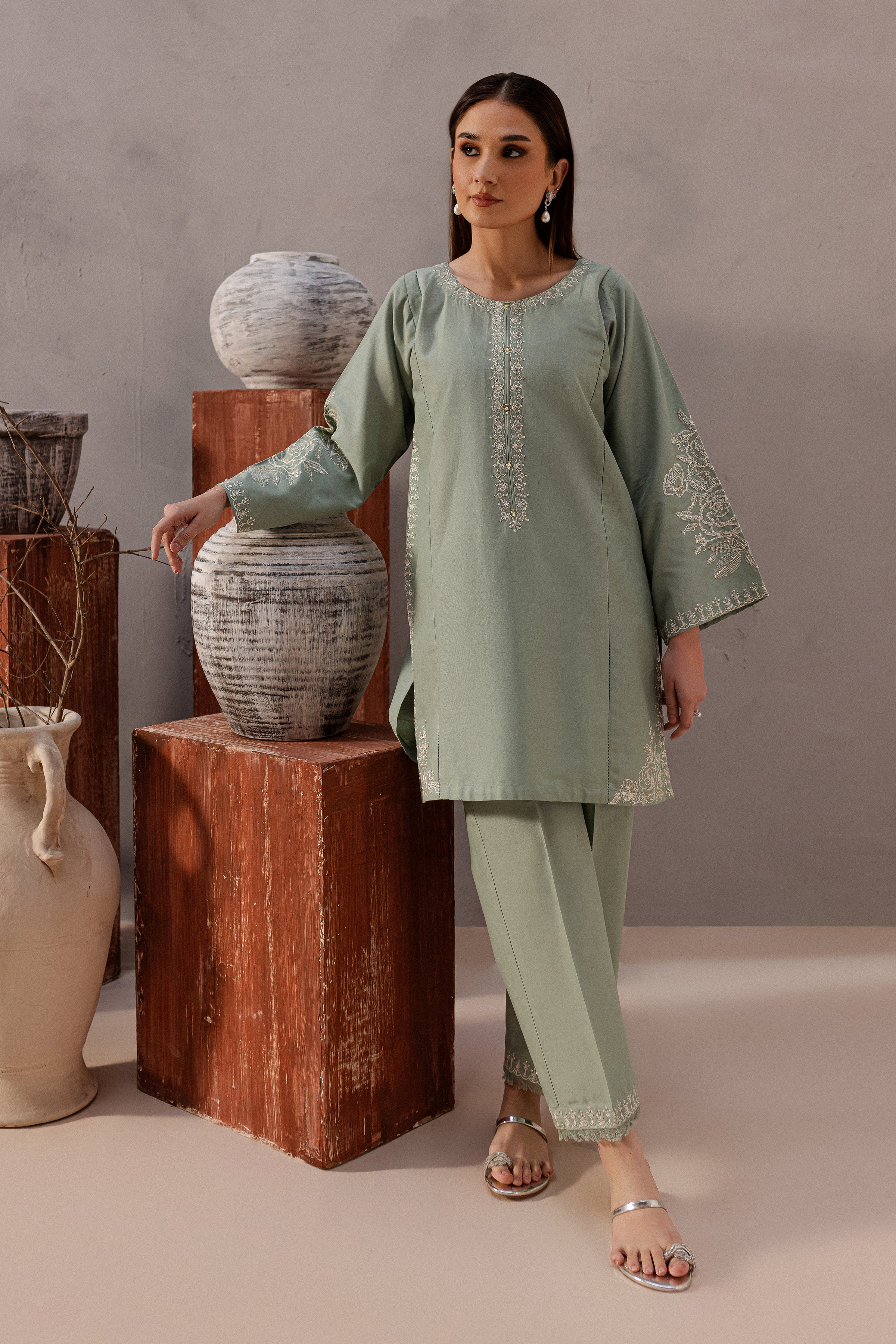 Sea Blush 2Pc - Embroidered Khaddar Dress - Image 4