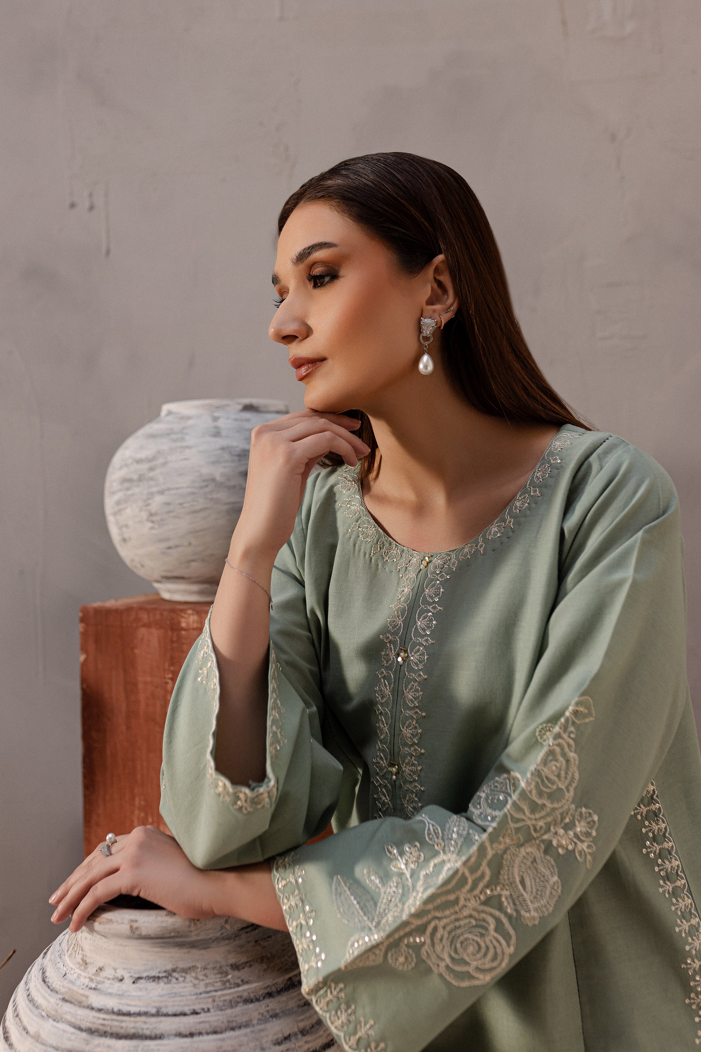 Sea Blush 2Pc - Embroidered Khaddar Dress - Image 5