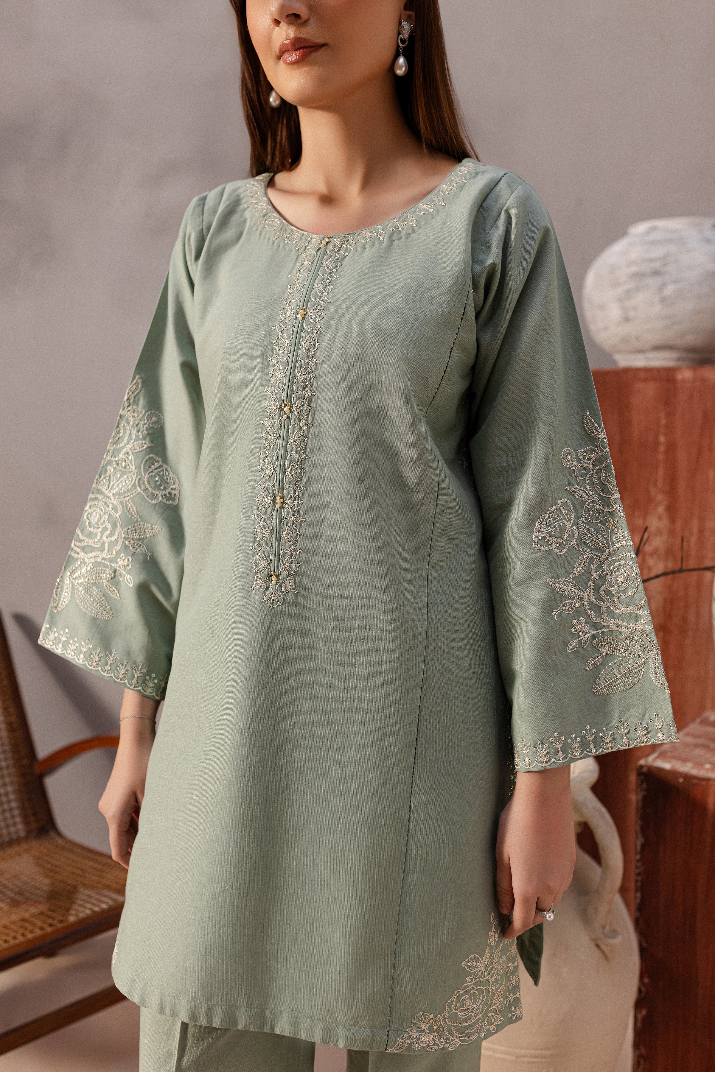 Sea Blush 2Pc - Embroidered Khaddar Dress - Image 6