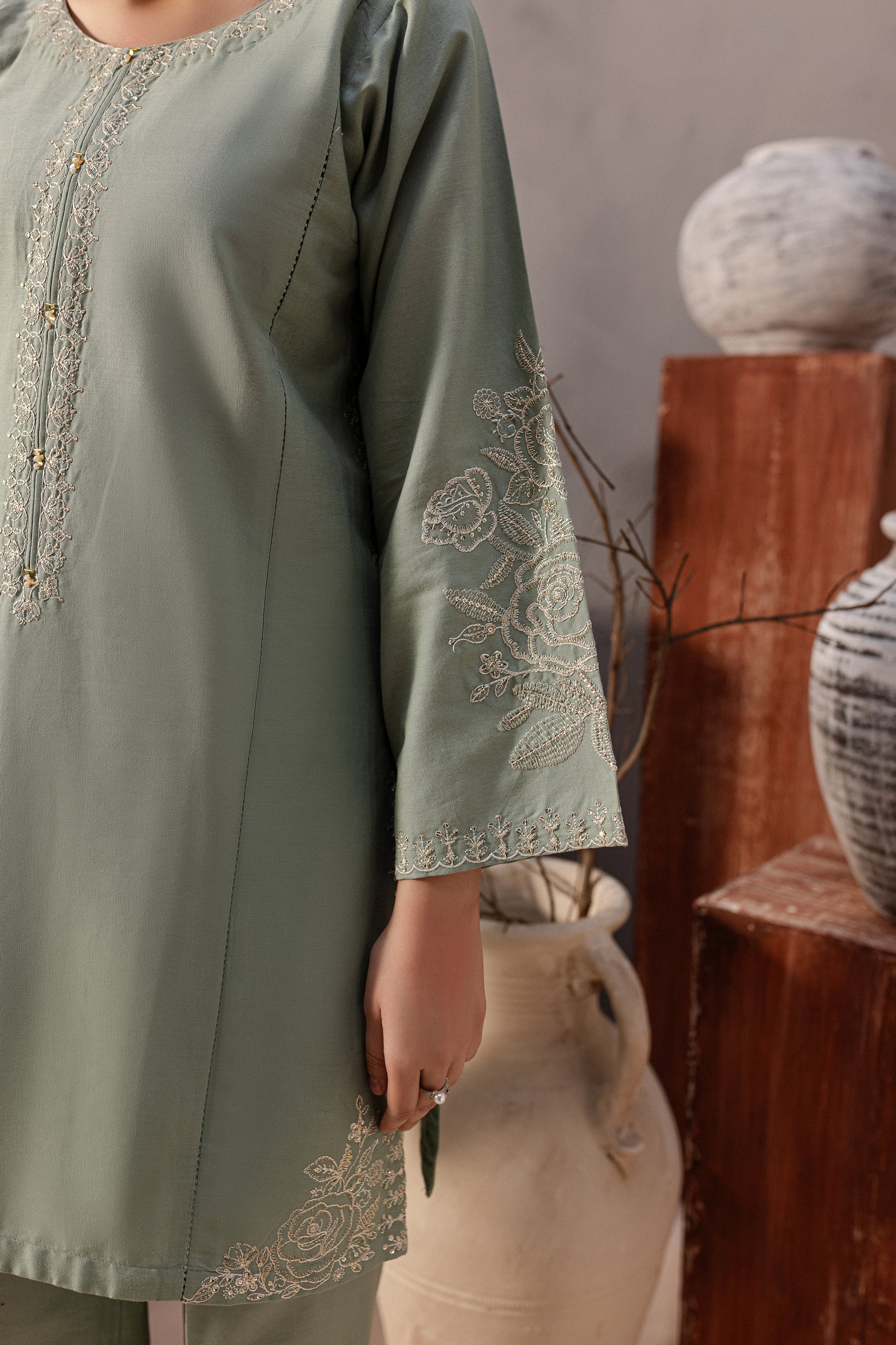 Sea Blush 2Pc - Embroidered Khaddar Dress - Image 7