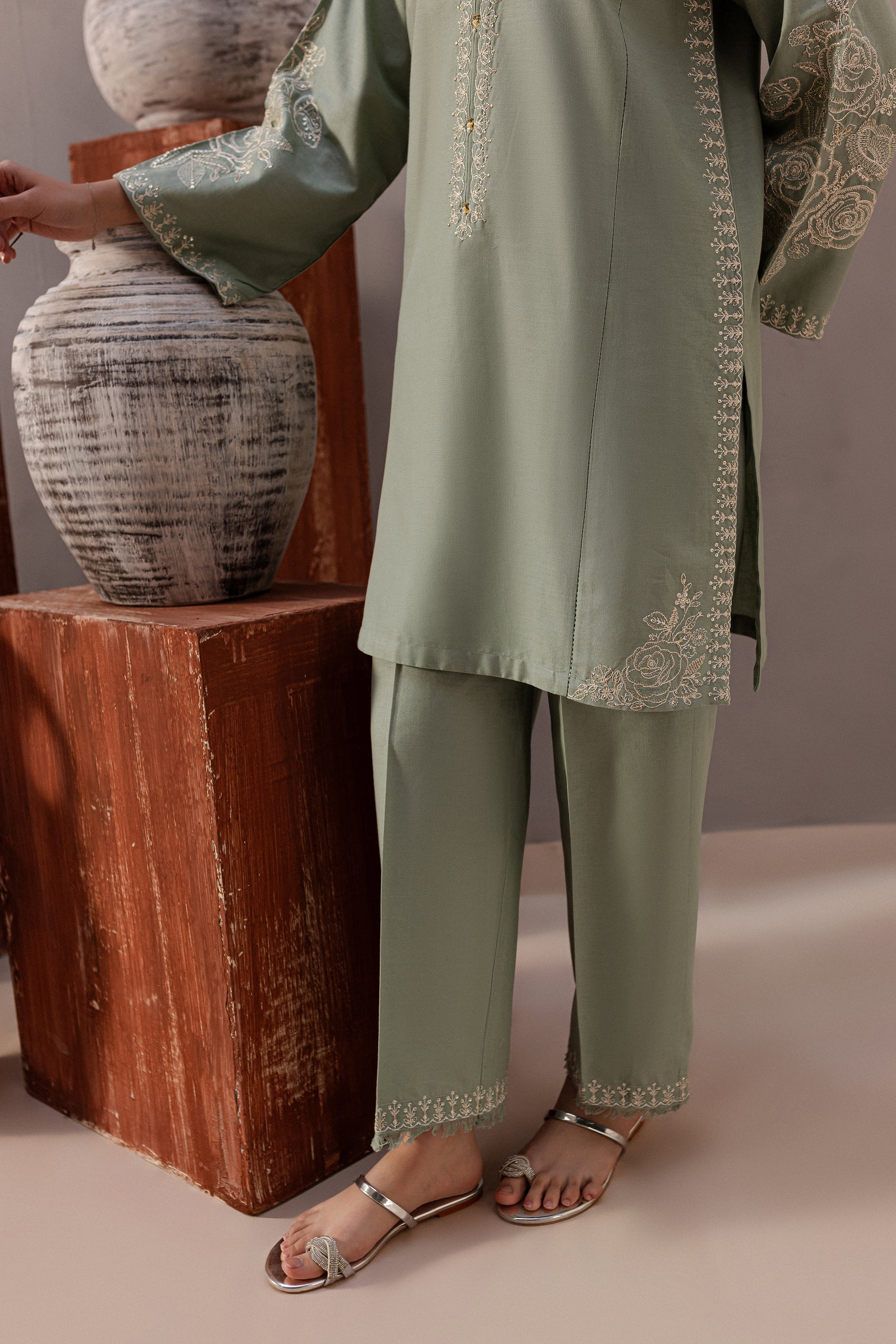 Sea Blush 2Pc - Embroidered Khaddar Dress - Image 8