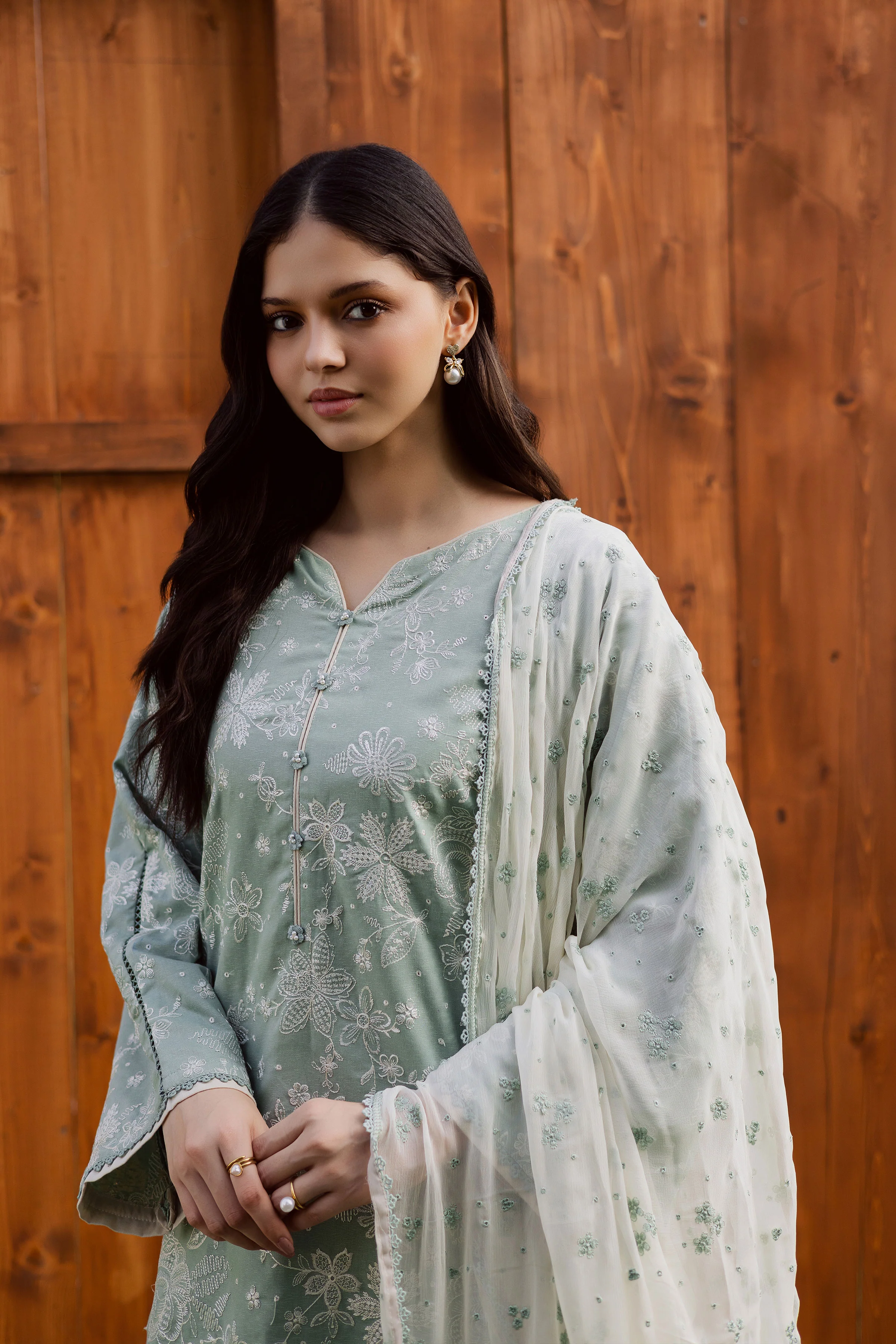 Sea Snow 3Pc - Embroidered Karandi Dress - Image 6