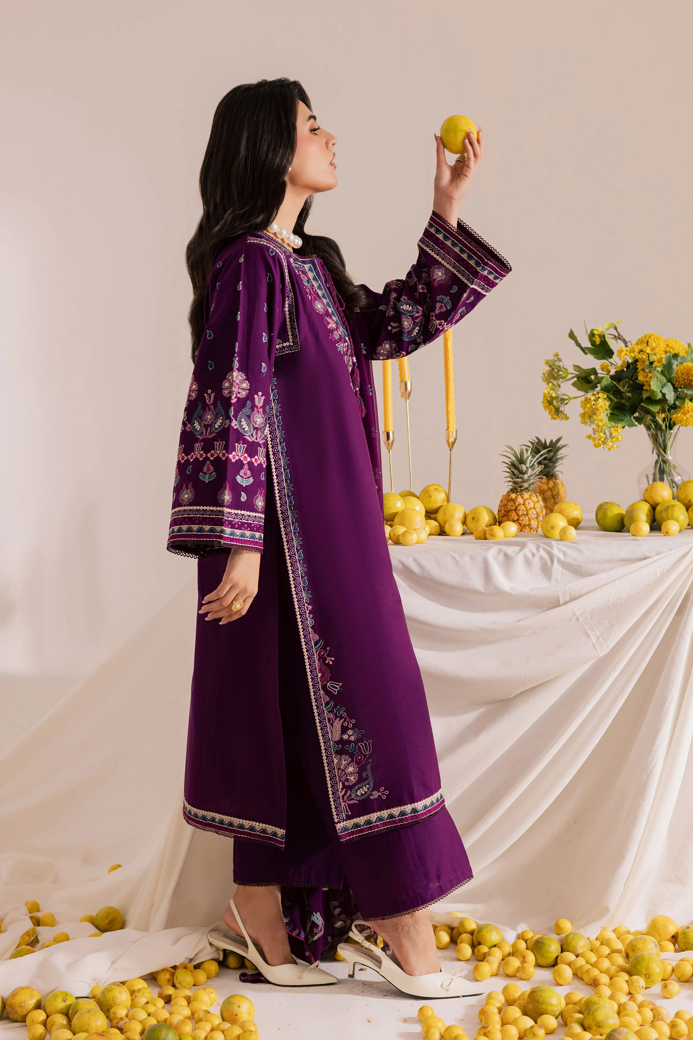 Still Purple 3Pc - Embroidered Khaddar Dress - Image 3