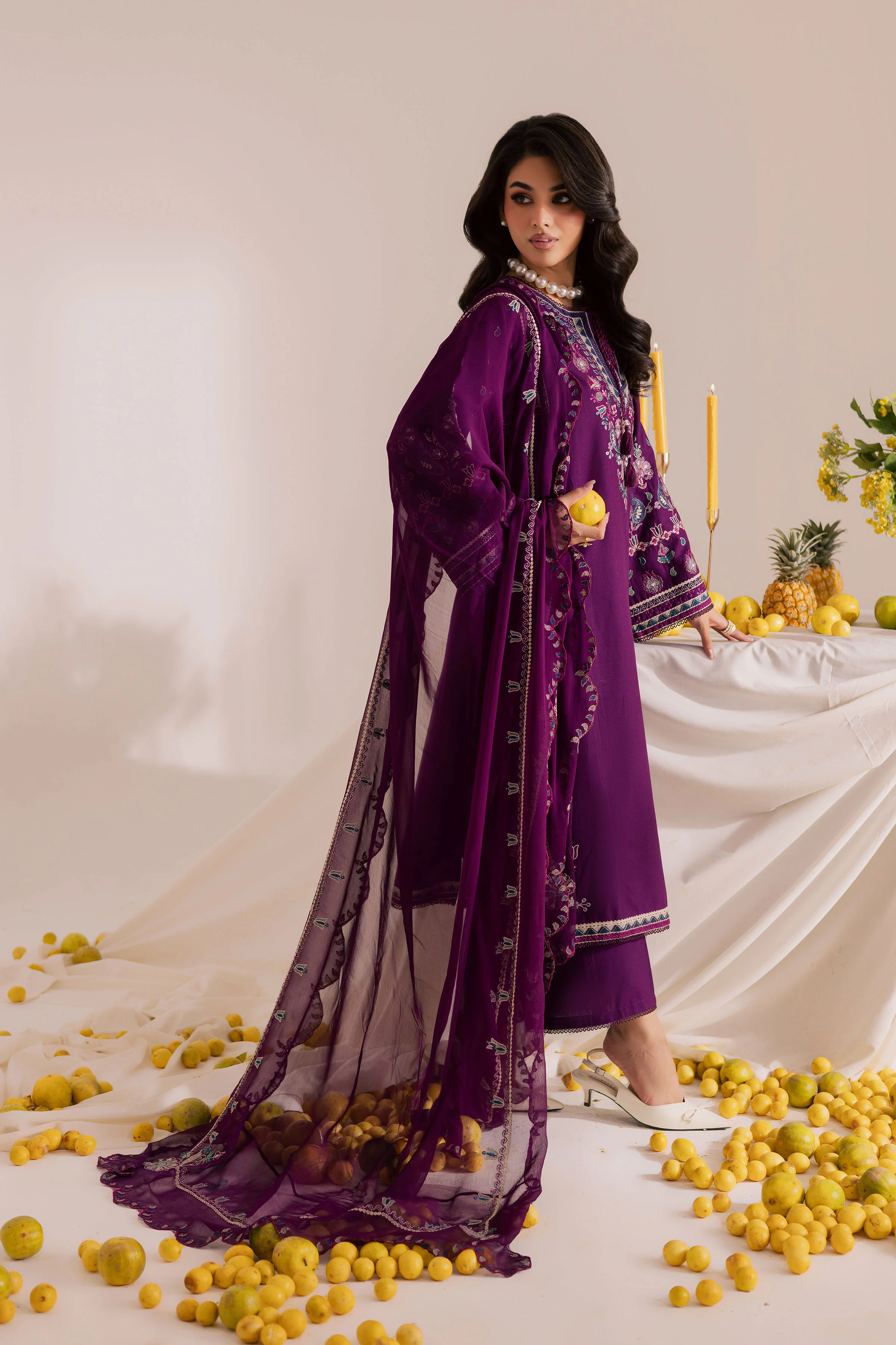 Still Purple 3Pc - Embroidered Khaddar Dress - Image 5