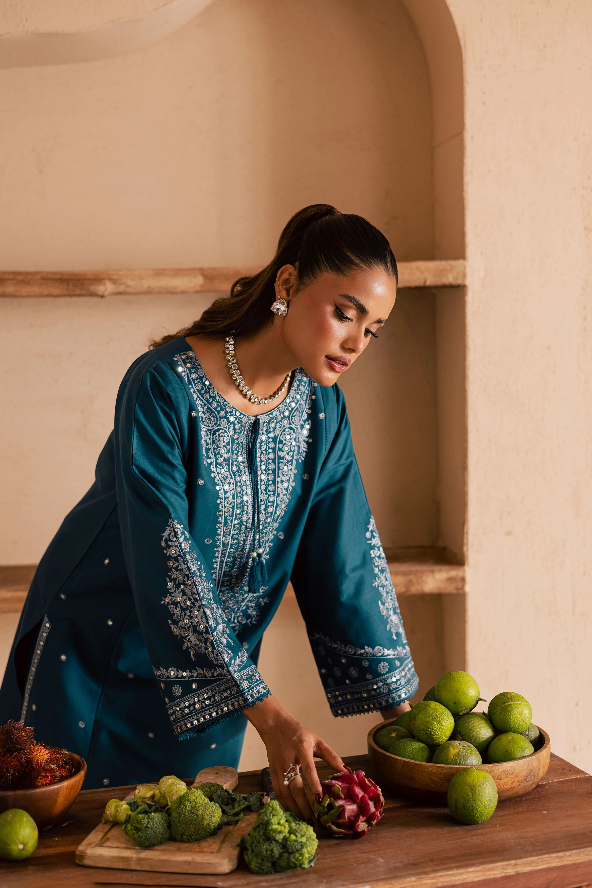 Teal Mahay 2Pc - Embroidered Khaddar Dress - Image 5