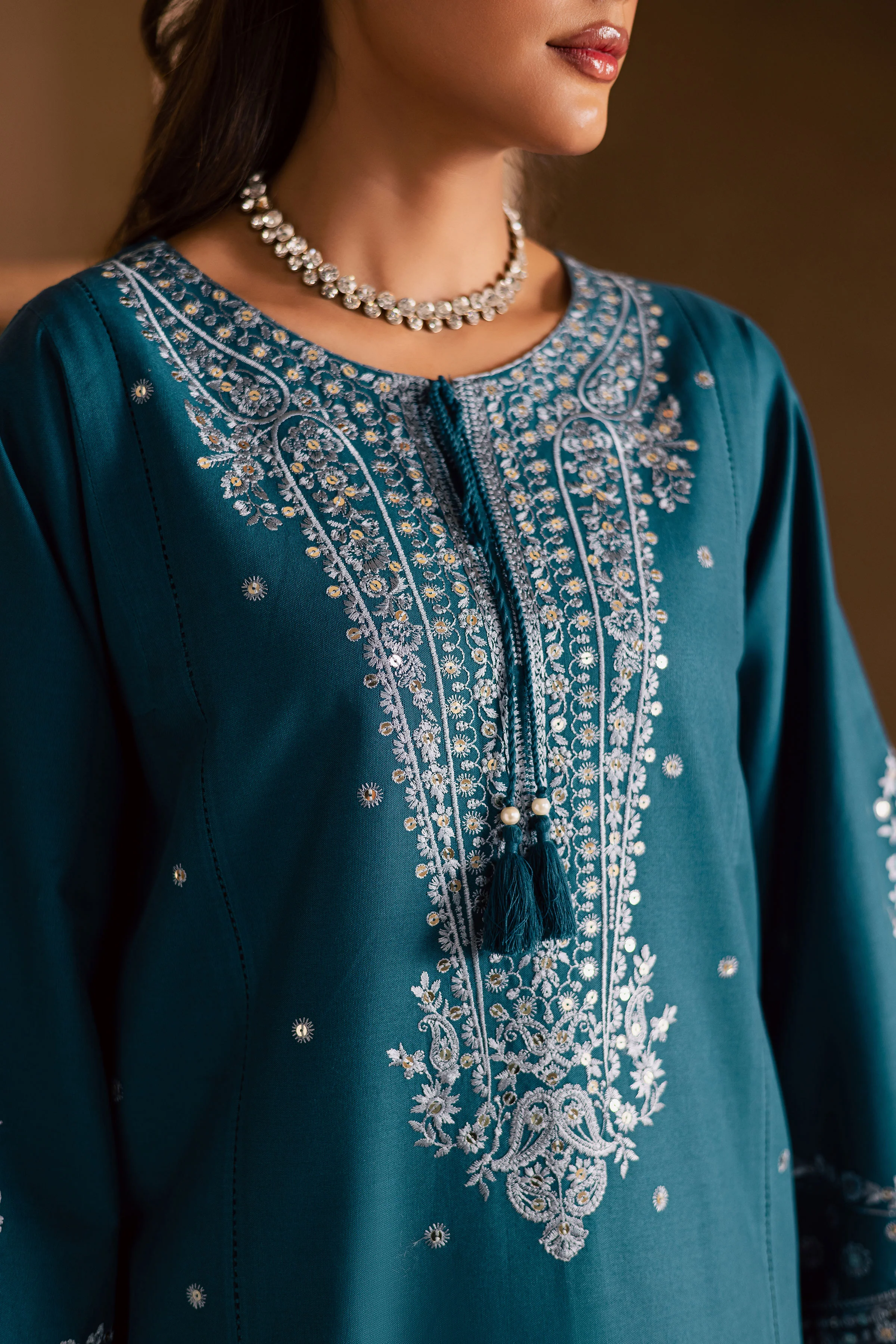 Teal Mahay 2Pc - Embroidered Khaddar Dress - Image 6