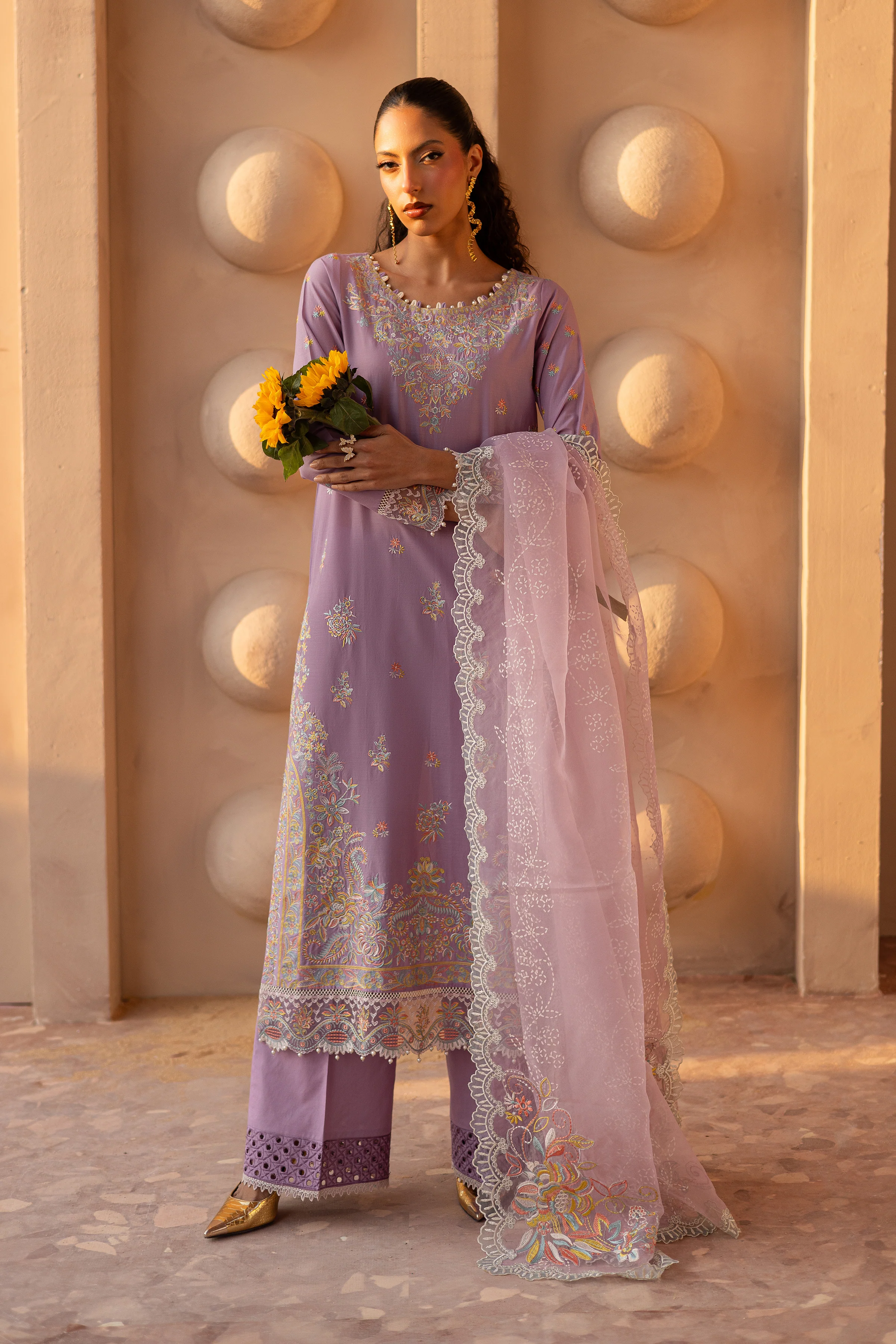 Yasha Lilac 3Pc - Embroidered Luxe Pret - Image 4