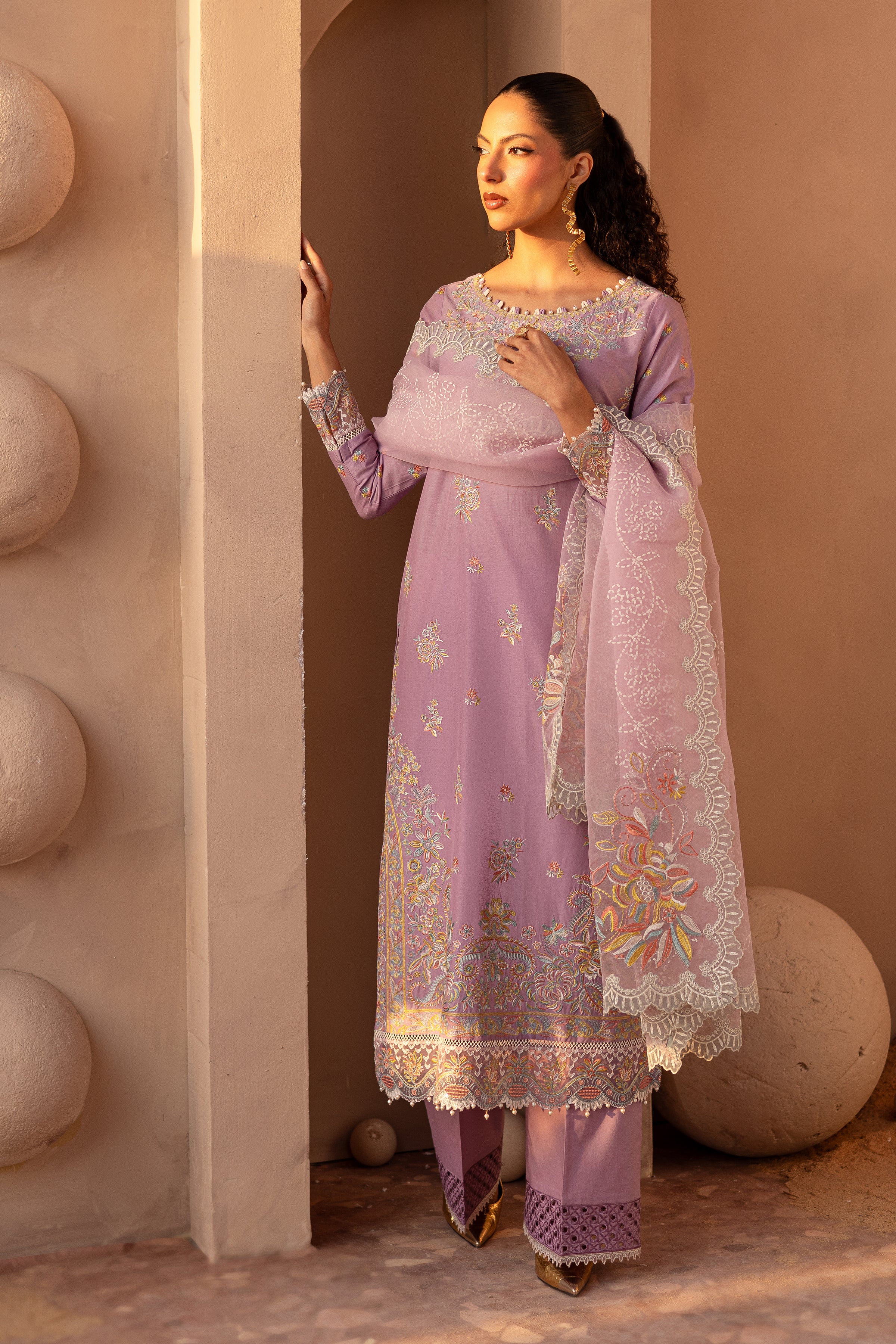Yasha Lilac 3Pc - Embroidered Luxe Pret - Image 5