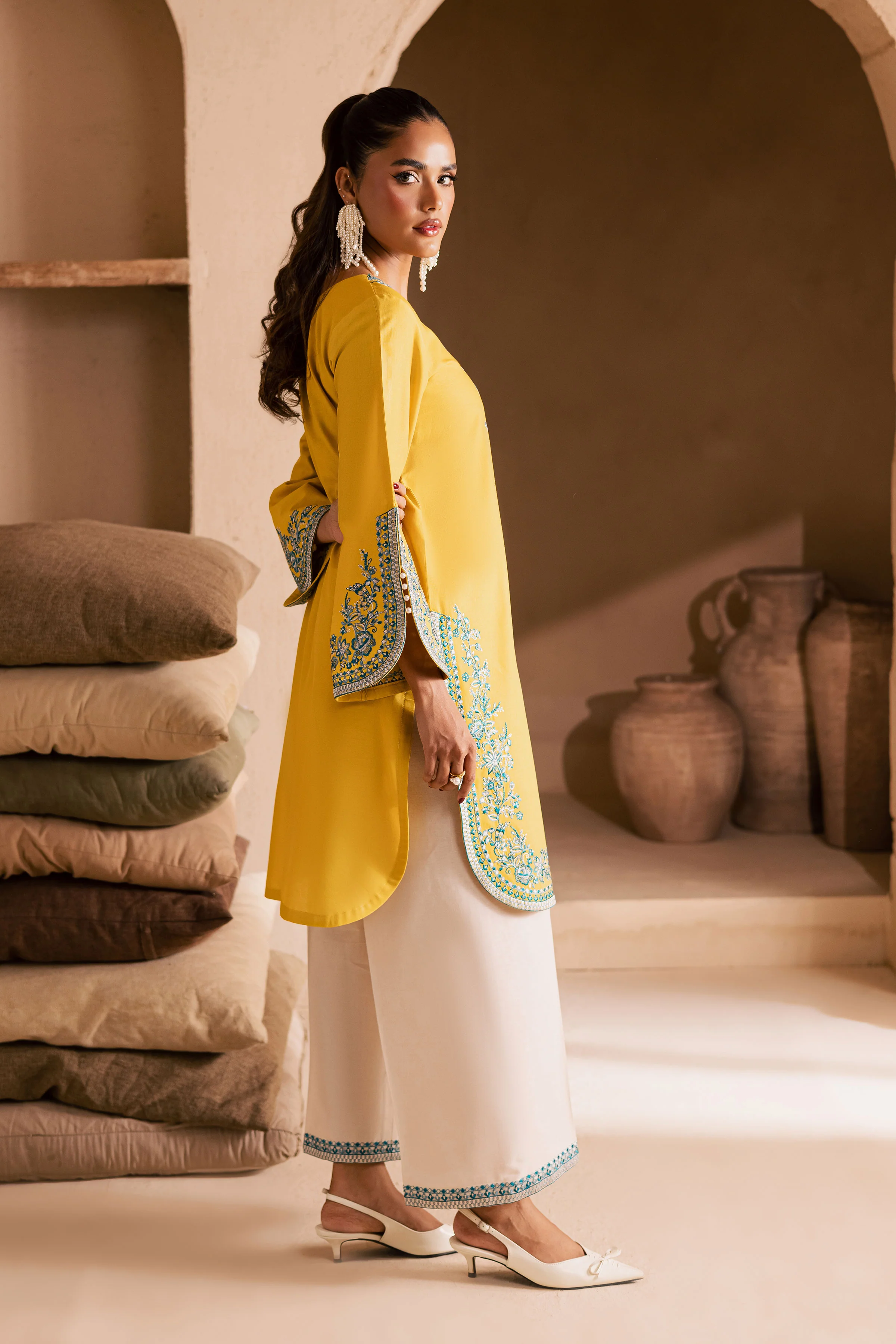 Yellow April 2Pc - Embroidered Khaddar Dress - Image 3