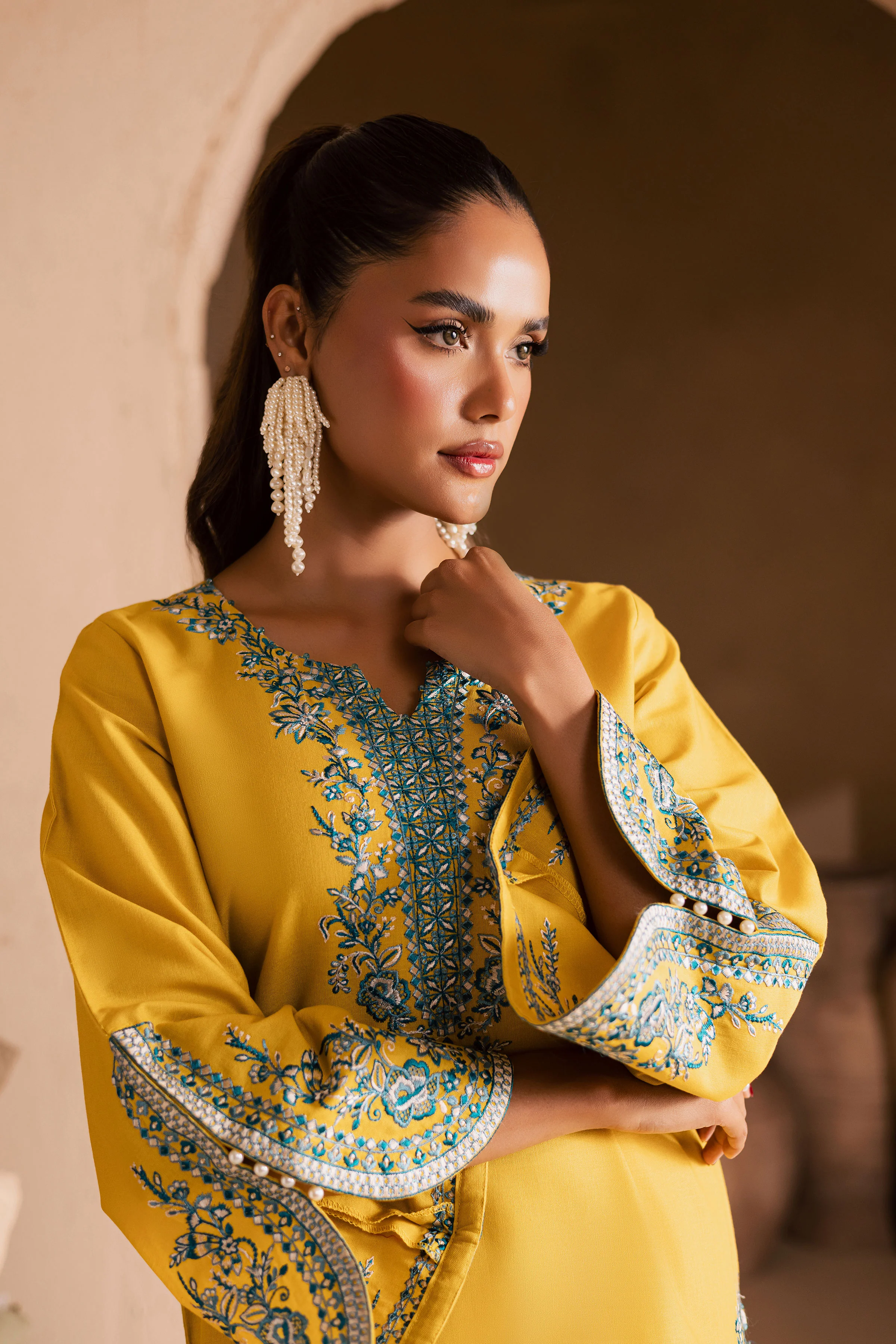 Yellow April 2Pc - Embroidered Khaddar Dress - Image 4