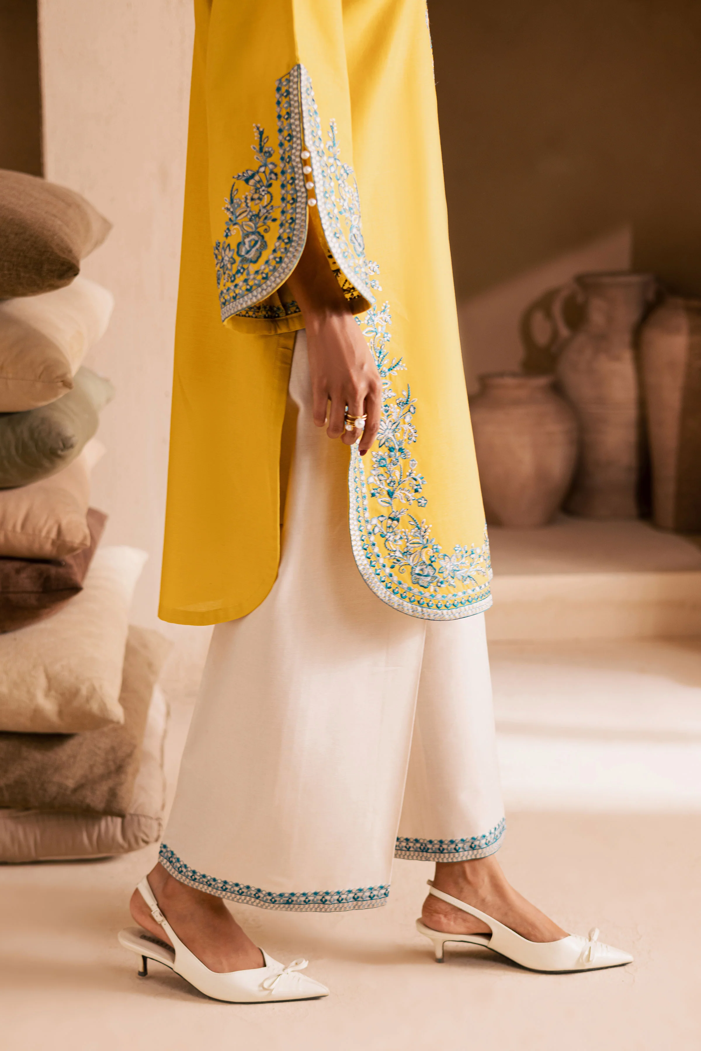Yellow April 2Pc - Embroidered Khaddar Dress - Image 5